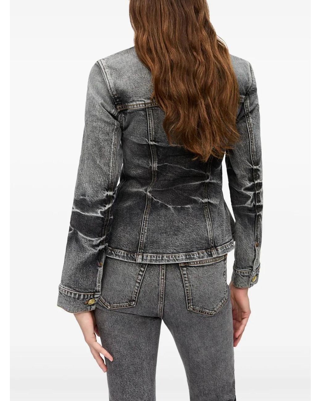 Ganni Gray Whiskering-Effect Denim Jacket