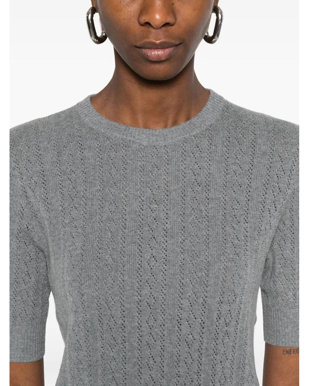 Lisa Yang Gray Nika Short-Sleeve Sweater