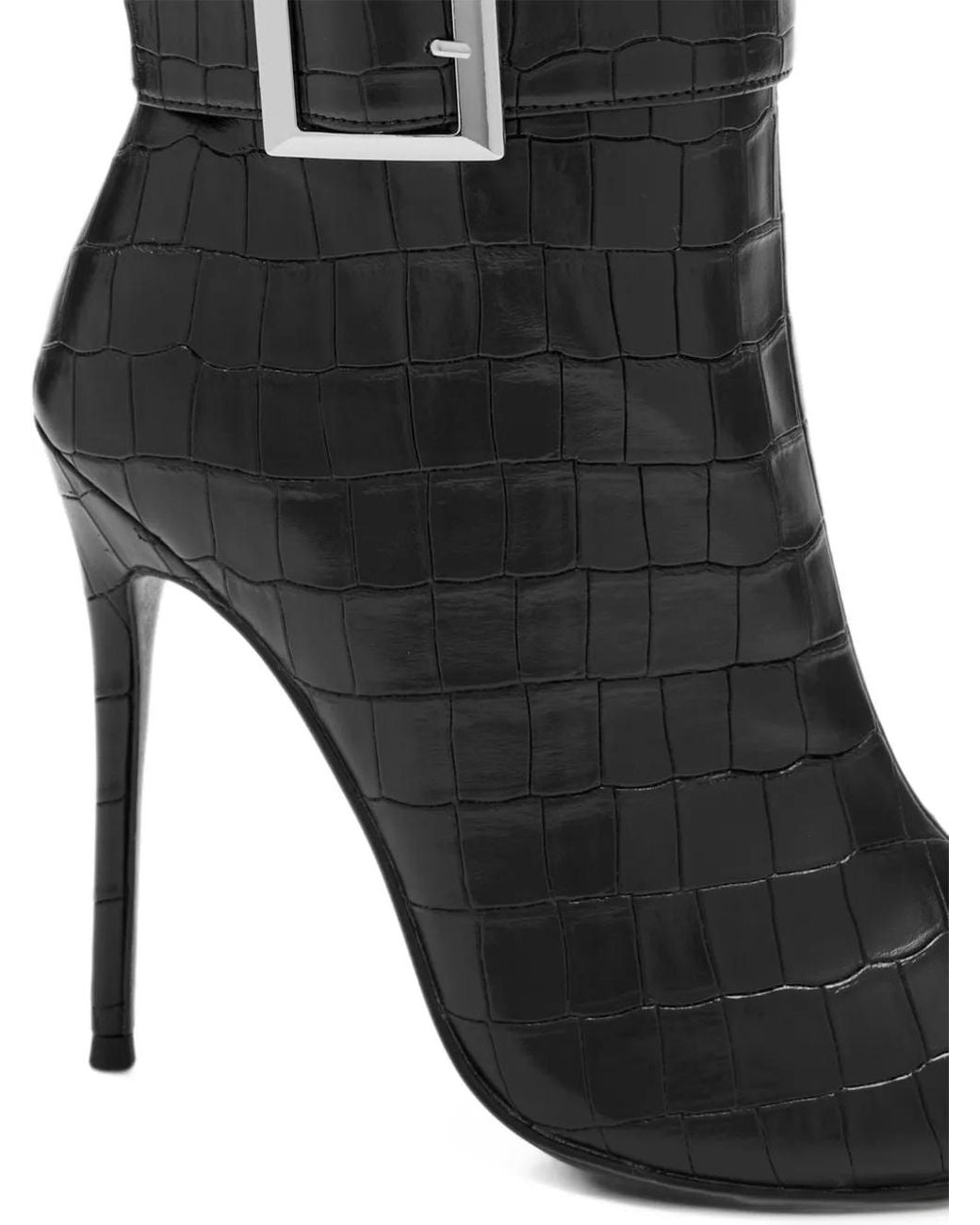 Femme LA Black Aveline Buckled Croc-Effect Boots