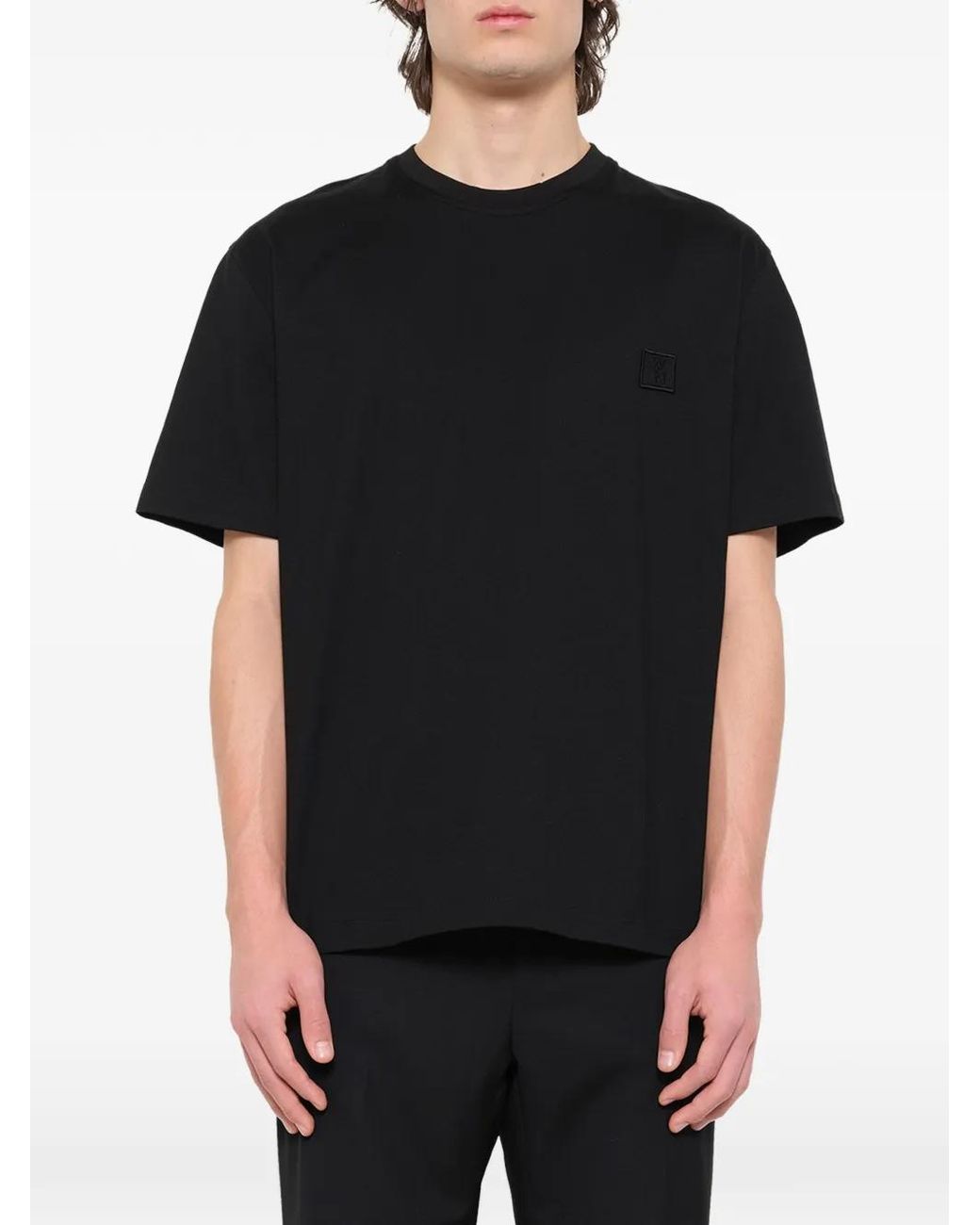 Wooyoungmi Black Flower-Print Logo-Patch T-Shirt for men