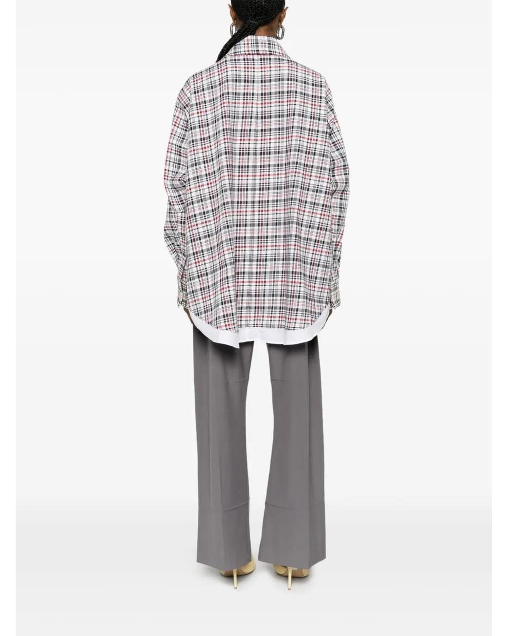 Victoria Beckham White Veste Cocoon Shacket À Carreaux