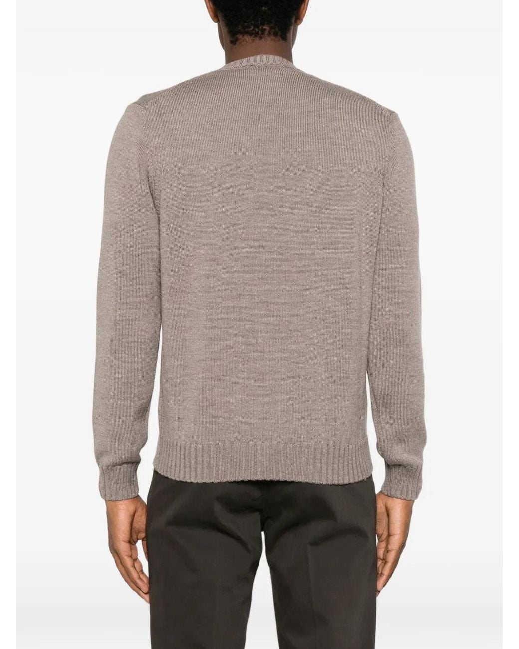 Heritage Brown Ribbed-Knit Crew-Neck Sweater for men