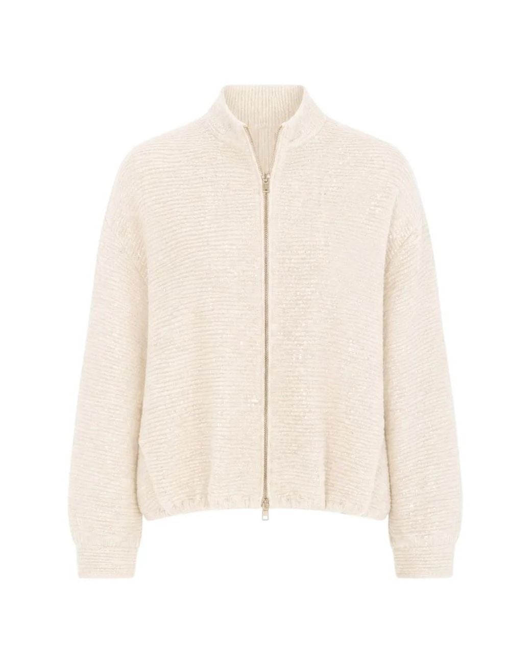 Herno White Sequin-Embellished Ribbed-Knit Bomber Jacket