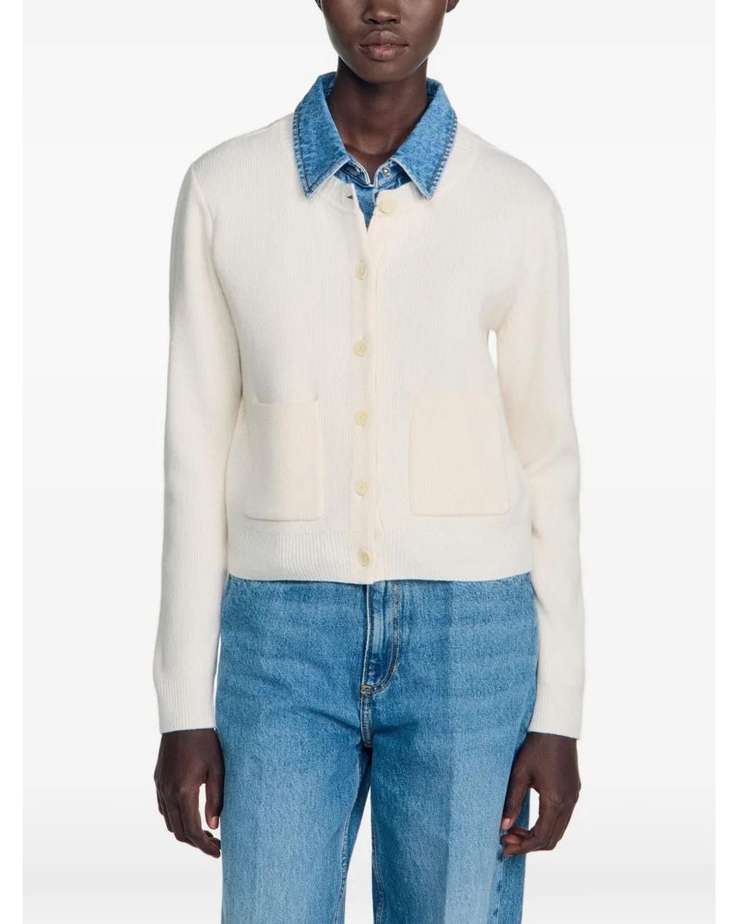 Sandro White 2-In-1 Effect Cardigan