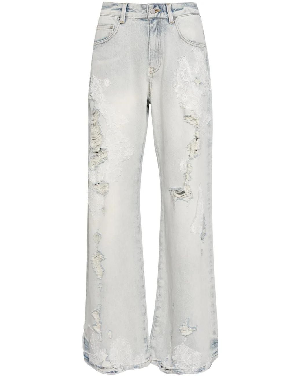 JNBY Gray Distressed Wide-Leg Jeans
