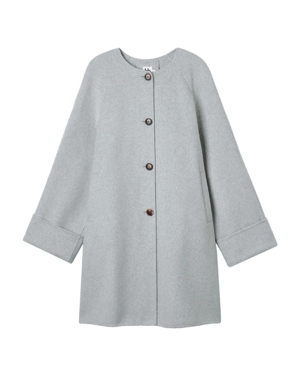 B+ AB Gray Tie-Neck Button Coat