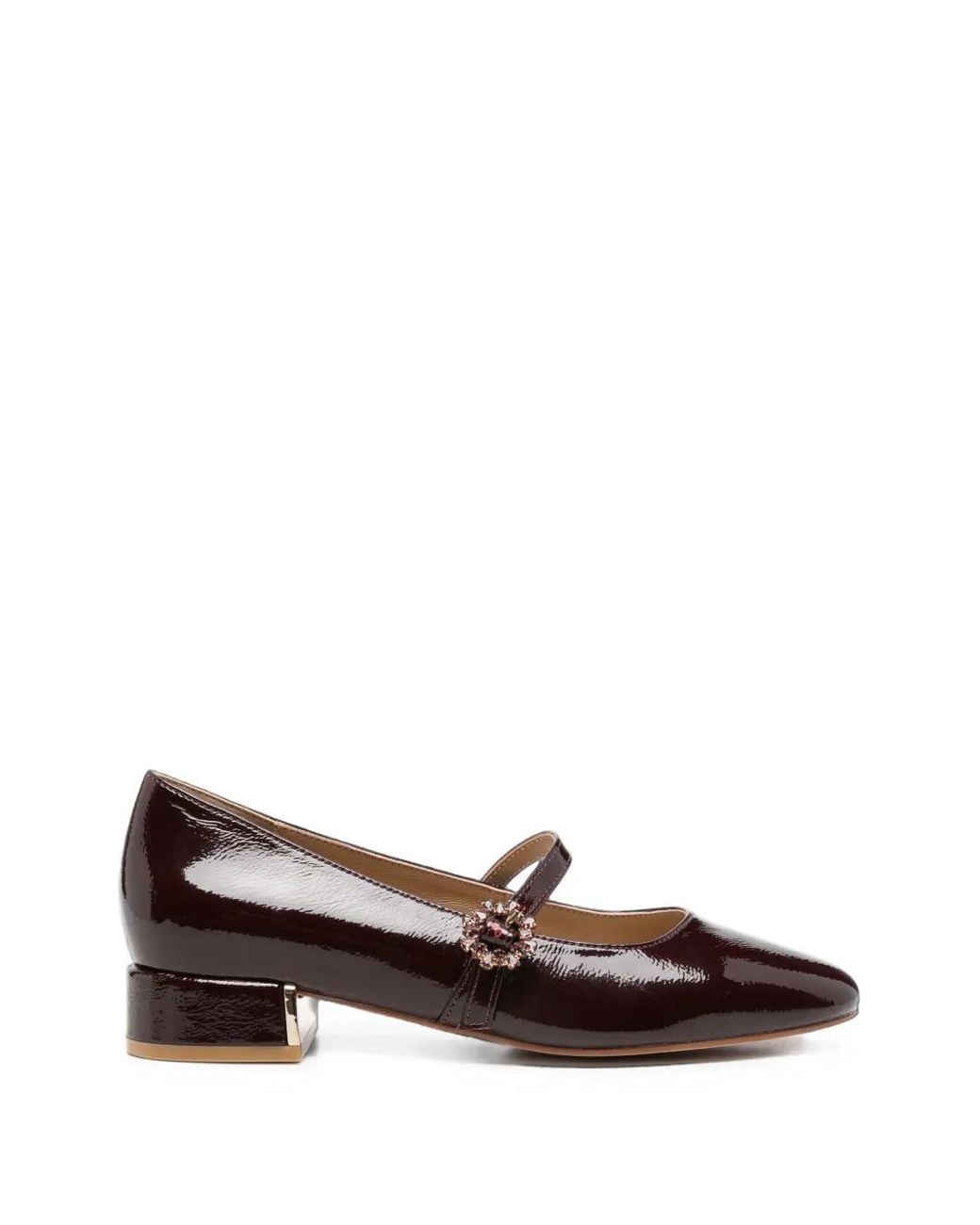 Alma En Pena. Brown Patent Crystal-Embellished Pumps