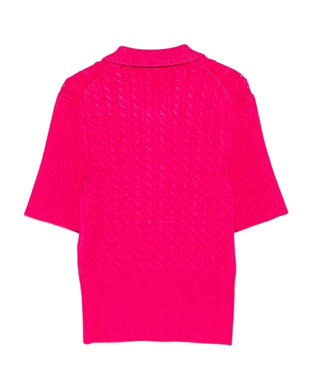 Lacoste Pink Cable-Knit Polo Top