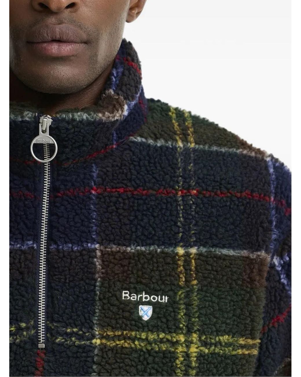 Barbour Black Tartan Half-Zip Fleece Sweatshirt for men