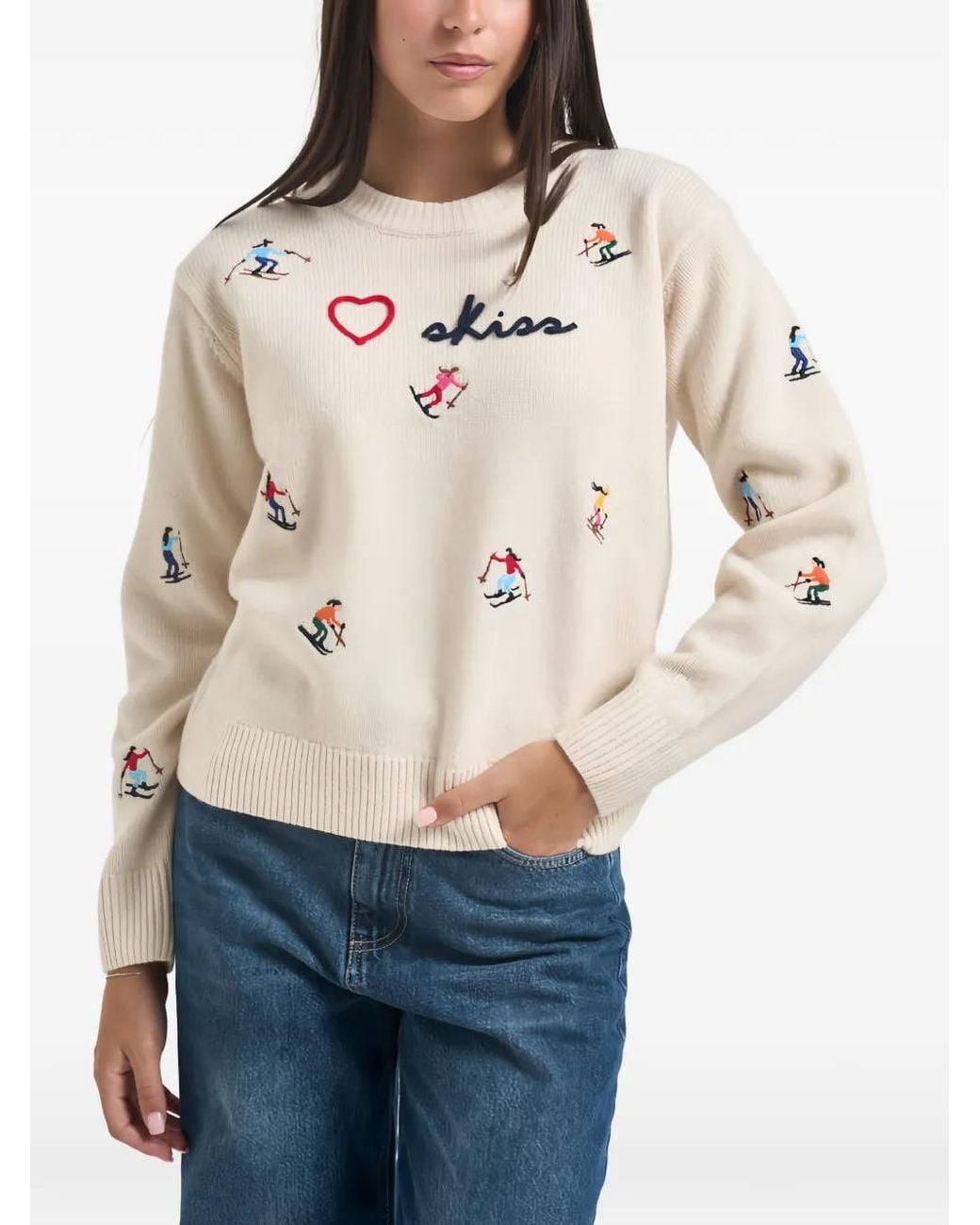 Mc2 Saint Barth Natural Kyla Embroidered Crew-Neck Sweater