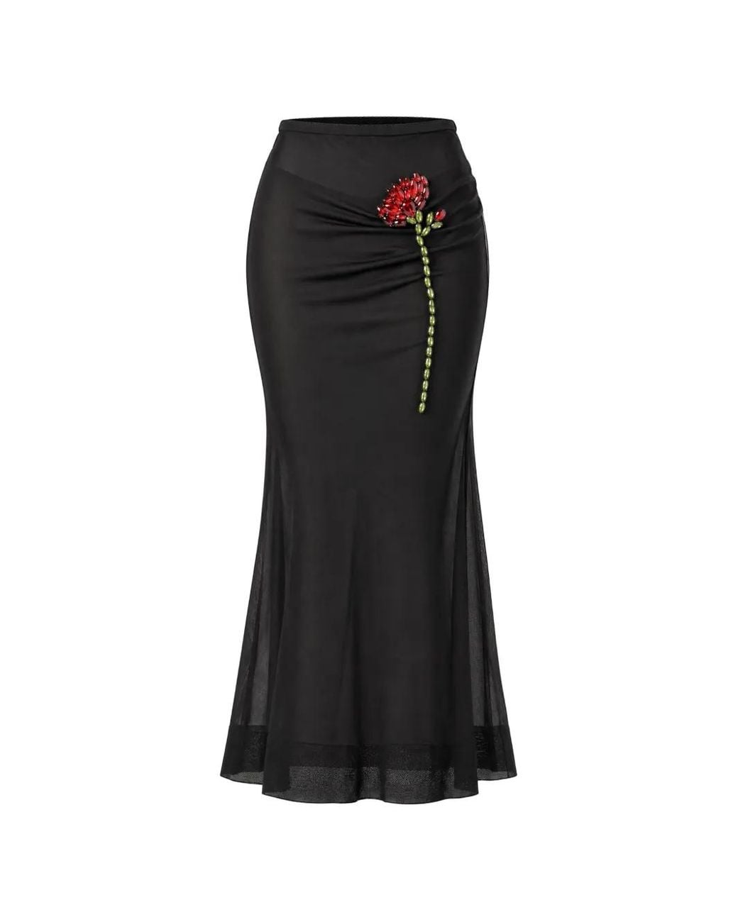 Simone Rocha Black Crystal-Embellished Ruched Maxi Skirt