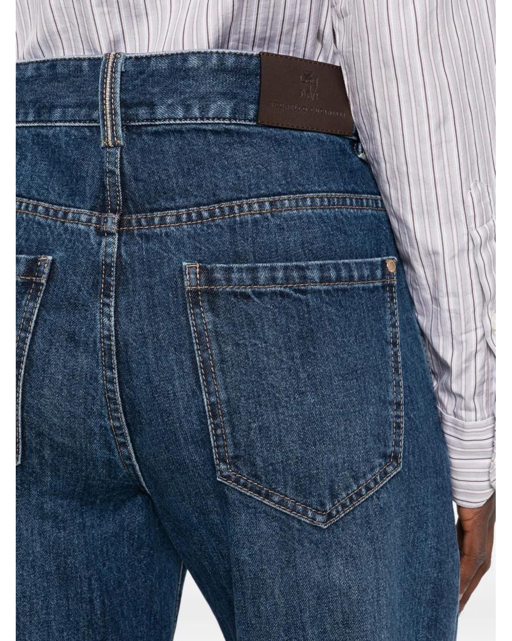 Brunello Cucinelli Blue Turn-Up Wide-Leg Jeans
