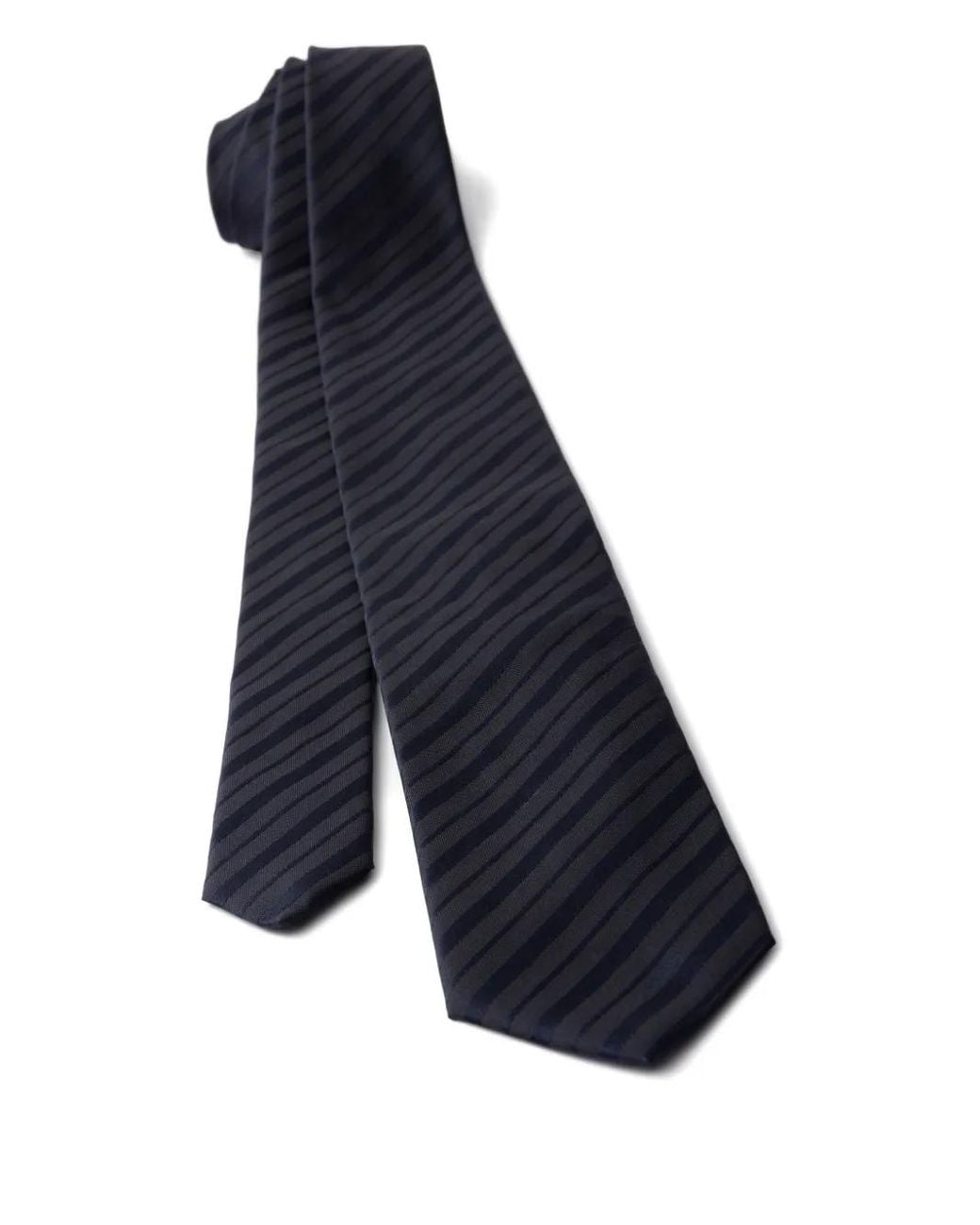 Prada Blue Striped-Pattern Silk Tie for men