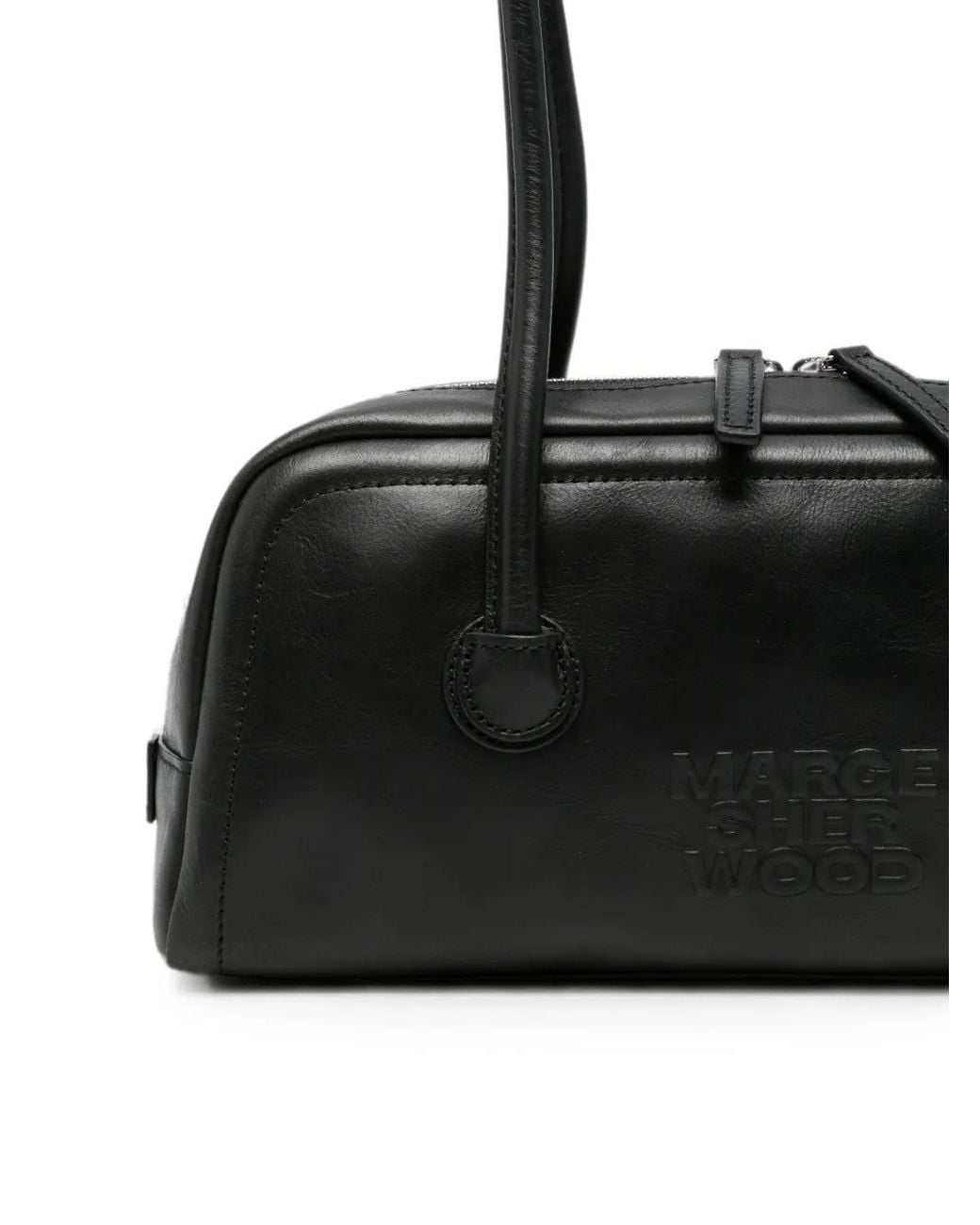 MARGE SHERWOOD Black Soft Boston Logo-Debossed Leather Shoulder Bag