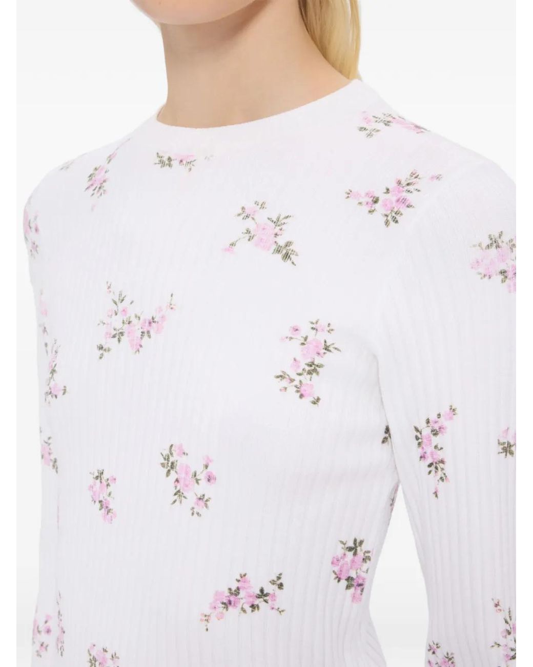 MSGM White Haut En Maille À Fleurs