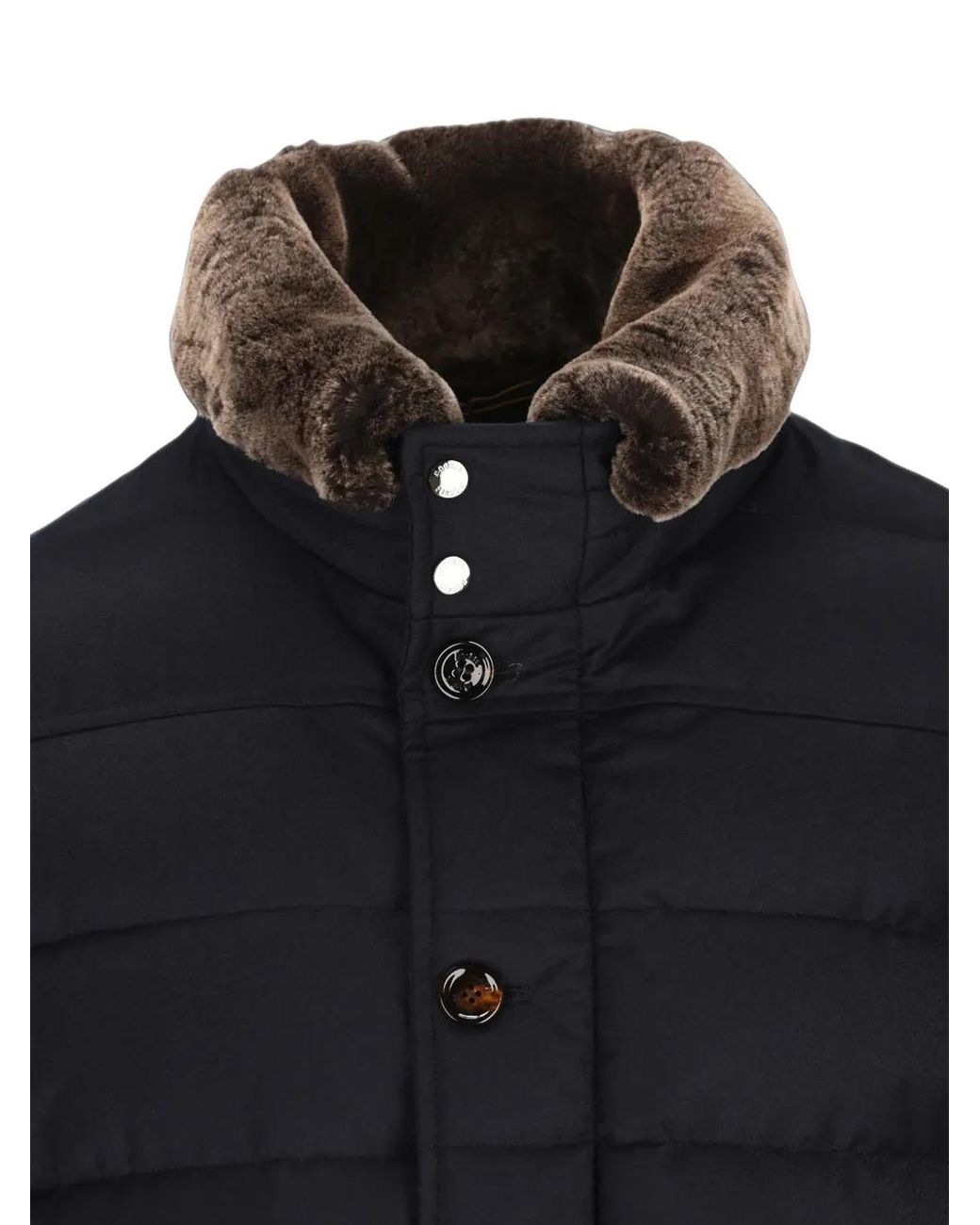 Moorer Blue Fur-Collar Quilted Jacket for men