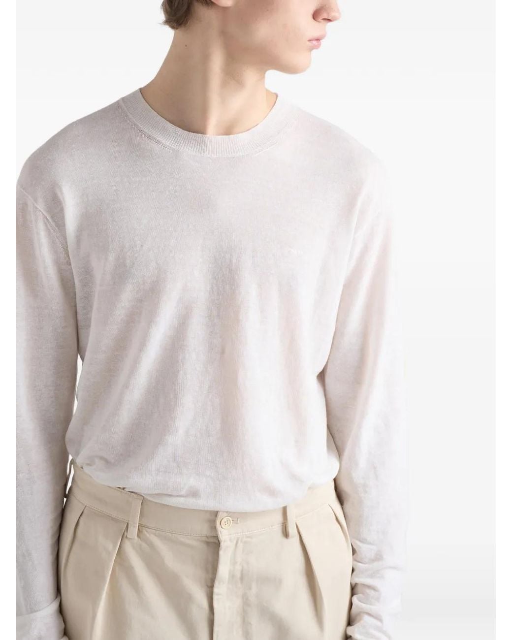 Prada White Long-Sleeved Linen And Silk Sweater for men