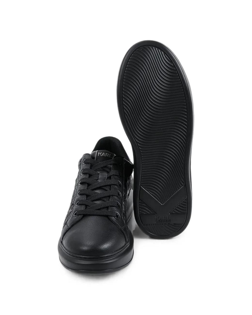 Karl Lagerfeld Black Kapri Monogram-Embossed Leather Sneakers for men