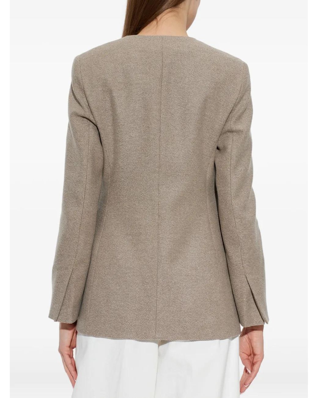 Max Mara Natural Veste Boutonnée À Col Rond