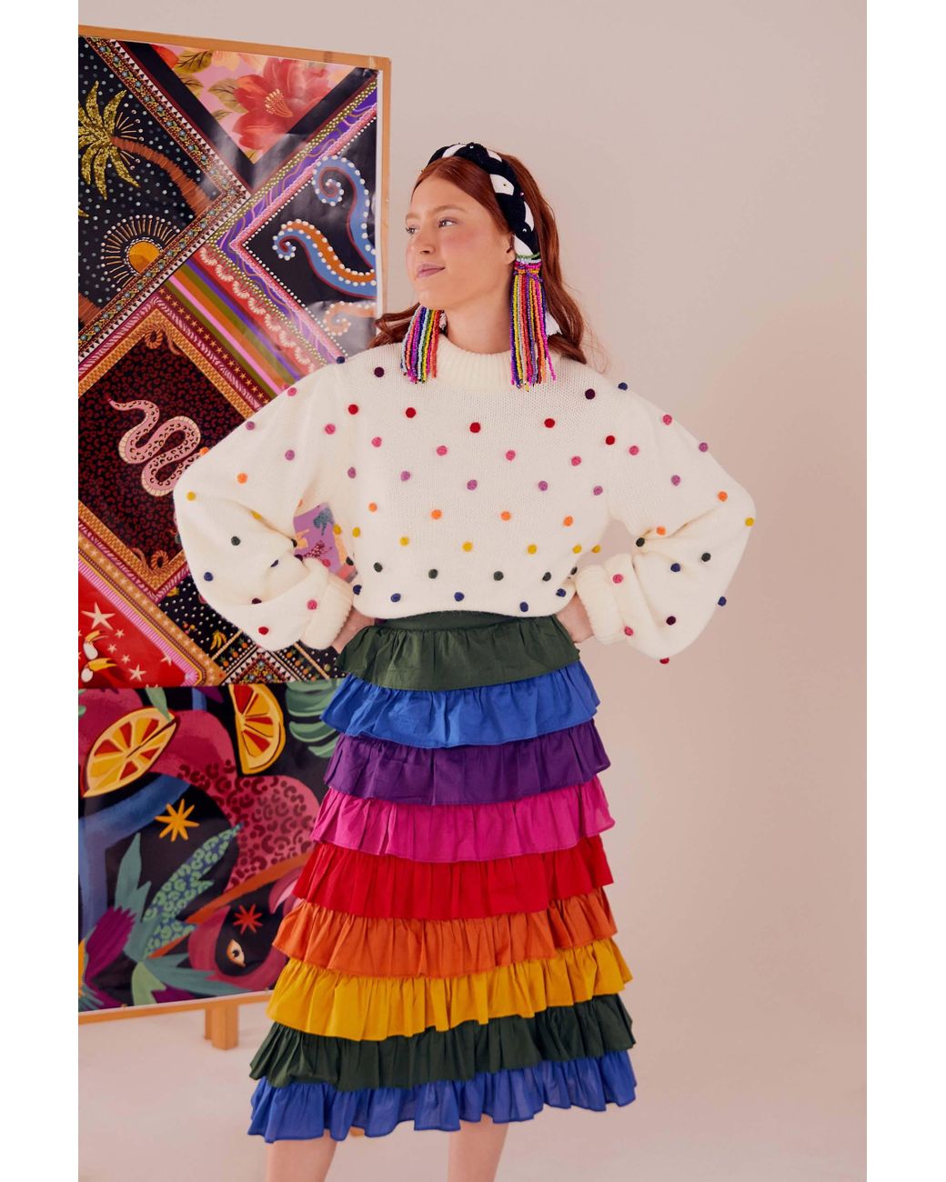 FARM Rio Rainbow Dots Off-white Sweater 
