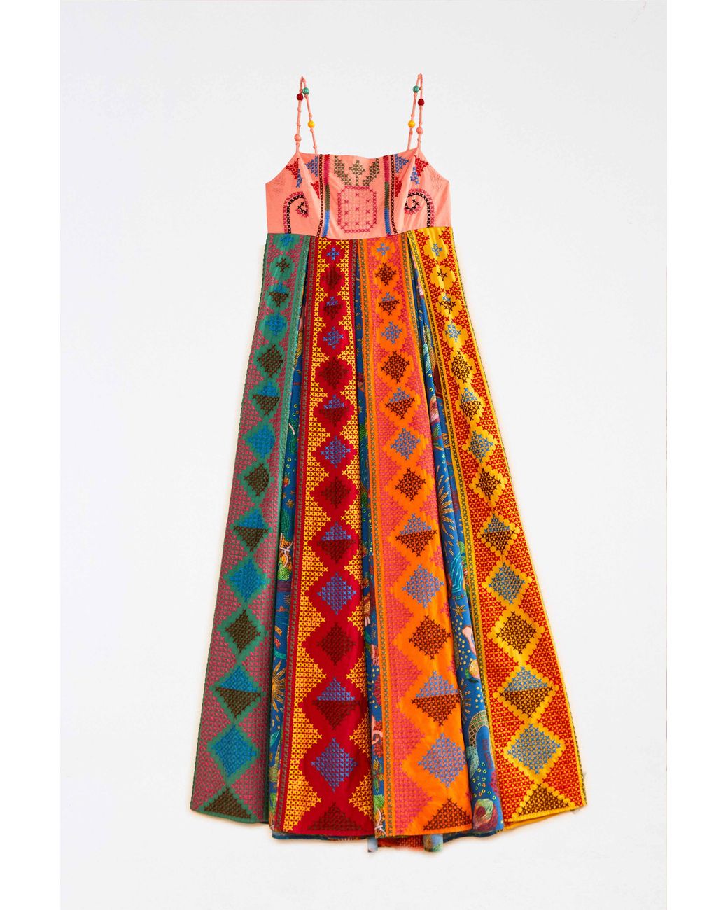 Orange Maxi Dress with Digital Print and Embroidery Work-Clo