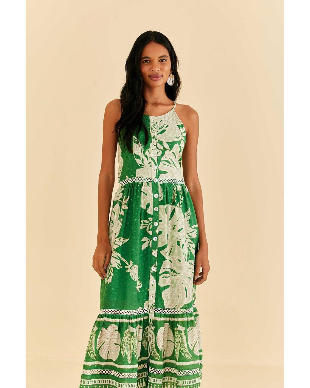 FARM Rio Green Lace Monsteras Midi Dress | Lyst