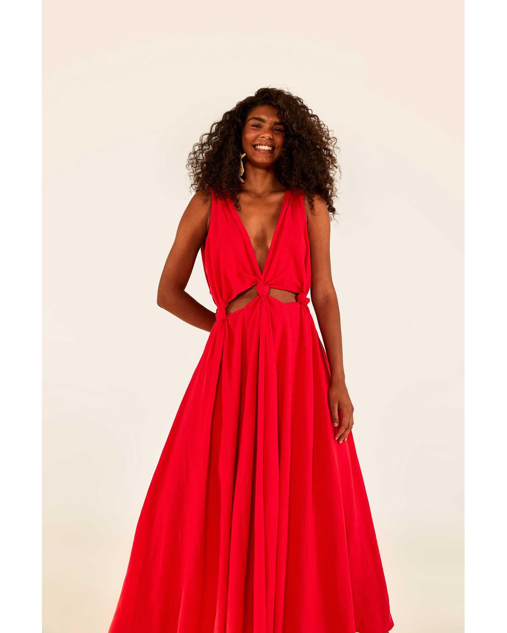 FARM Rio Cut Out Midi Dress in Red | Lyst