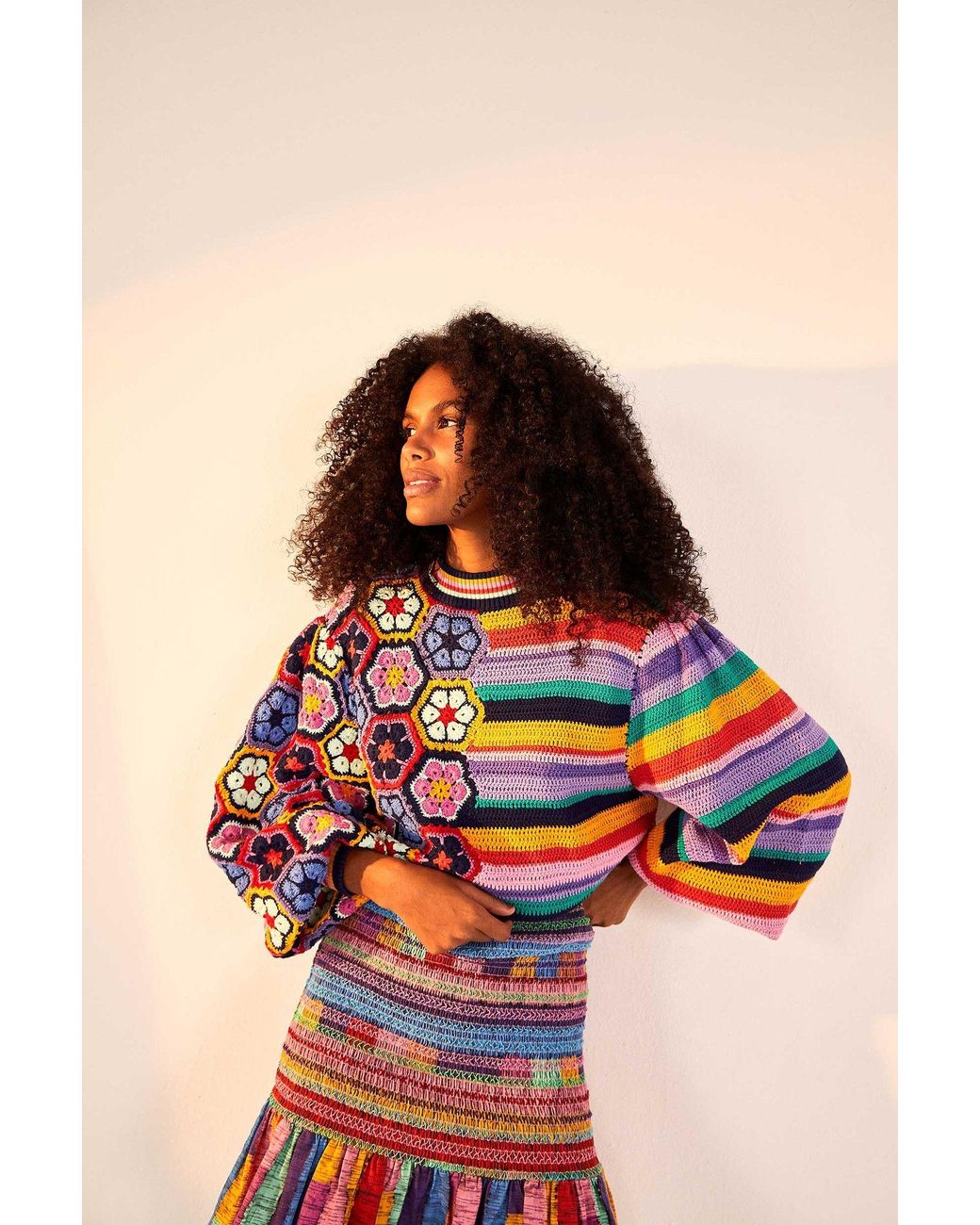 FARM Rio Flower Stripe Crochet Sweater in Blue | Lyst