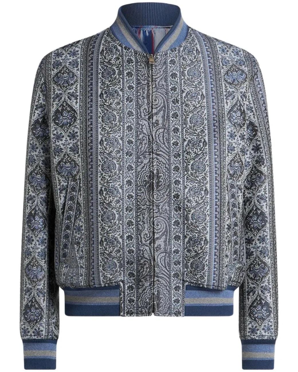 Etro Blue Floral Jacquard Bomber Jacket for men
