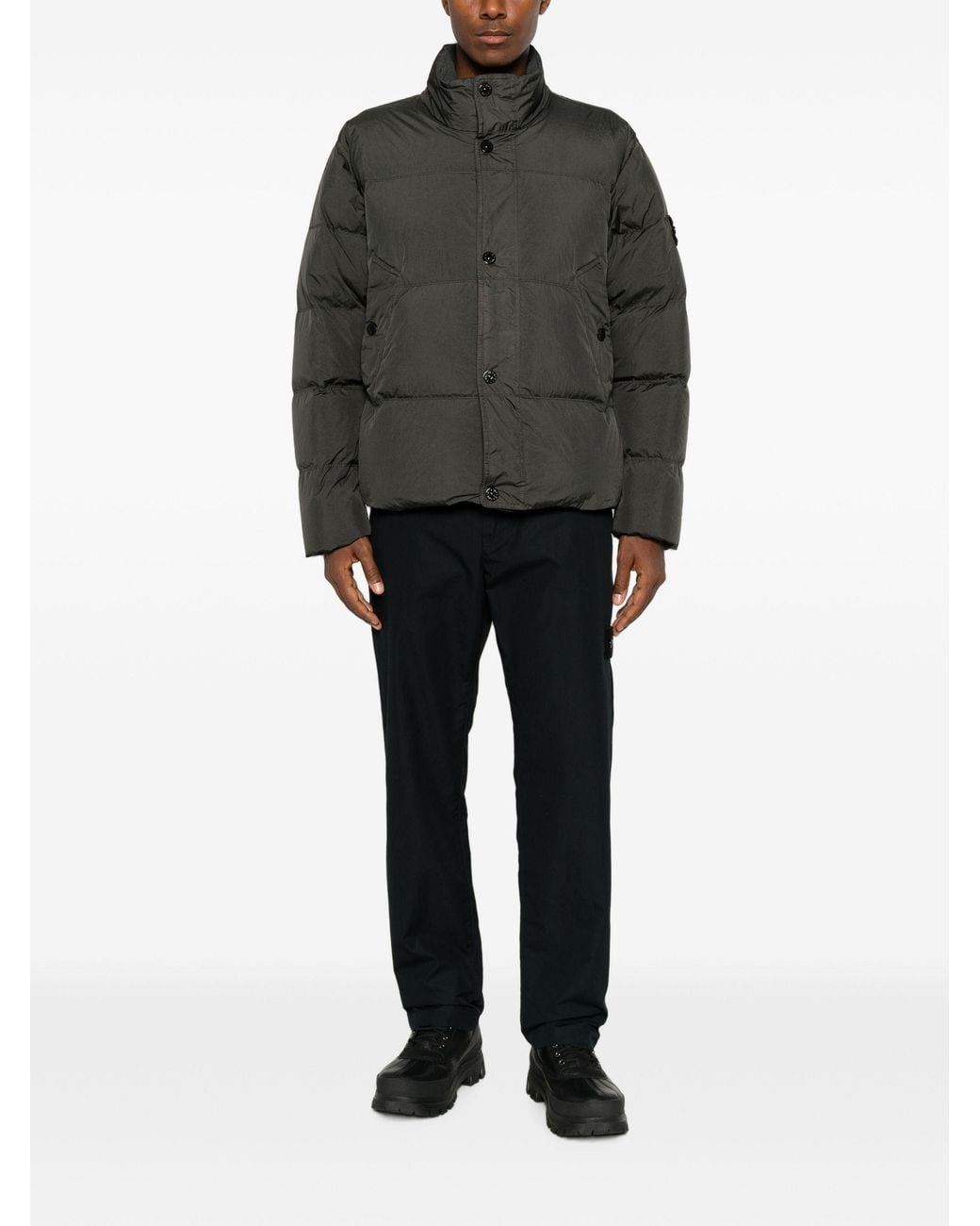 Stone Island Black Logo-Patch Padded Jacket for men