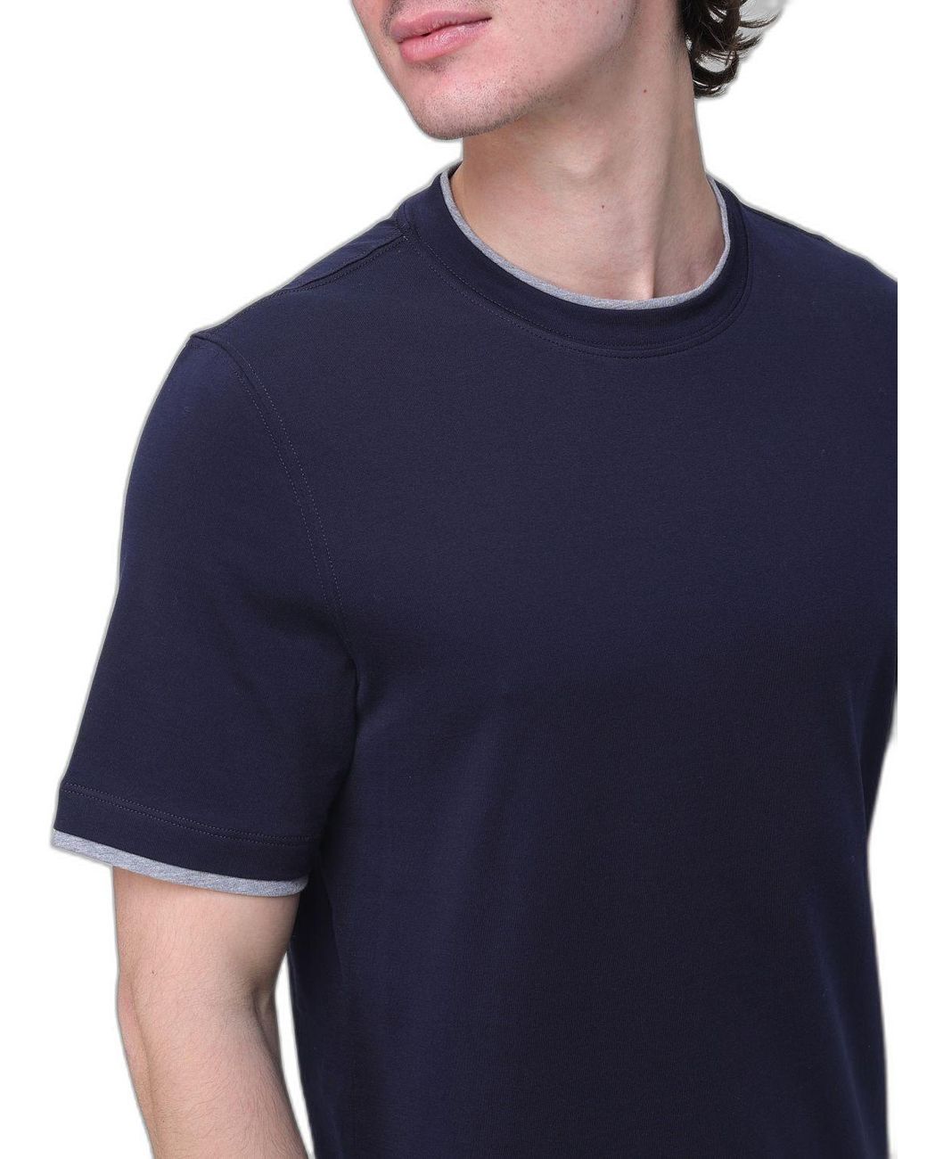 Brunello Cucinelli Blue Cotton T-Shirt for men