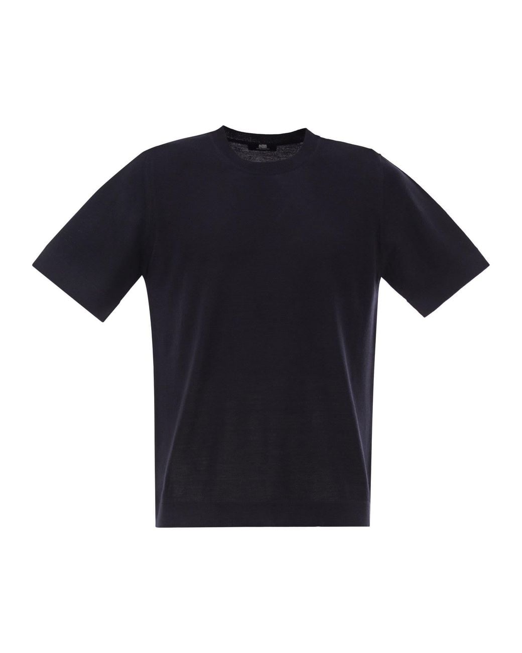 Alpha Studio Black Extrafine Merino Wool Short-Sleeved Crew-Neck Jumper for men
