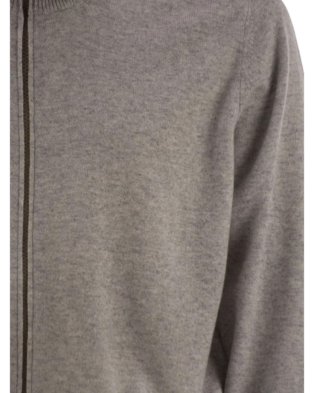 Brunello Cucinelli Gray High-Necked Cashmere Cardigan With Zip for men