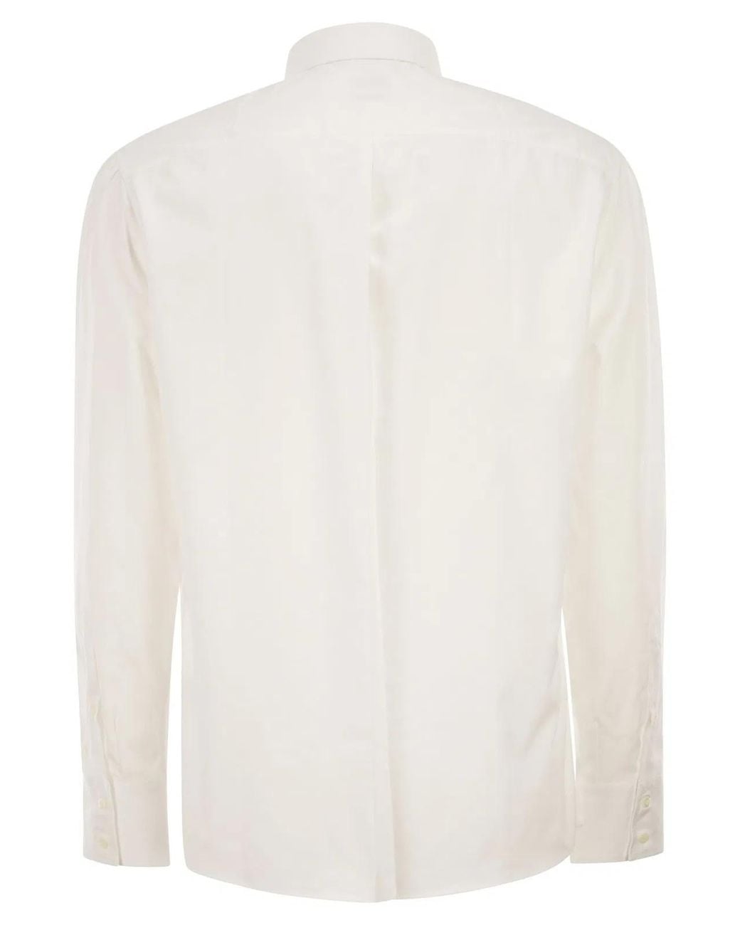 Brunello Cucinelli White Basic Fit Twill Shirt With Button-Down Collar for men