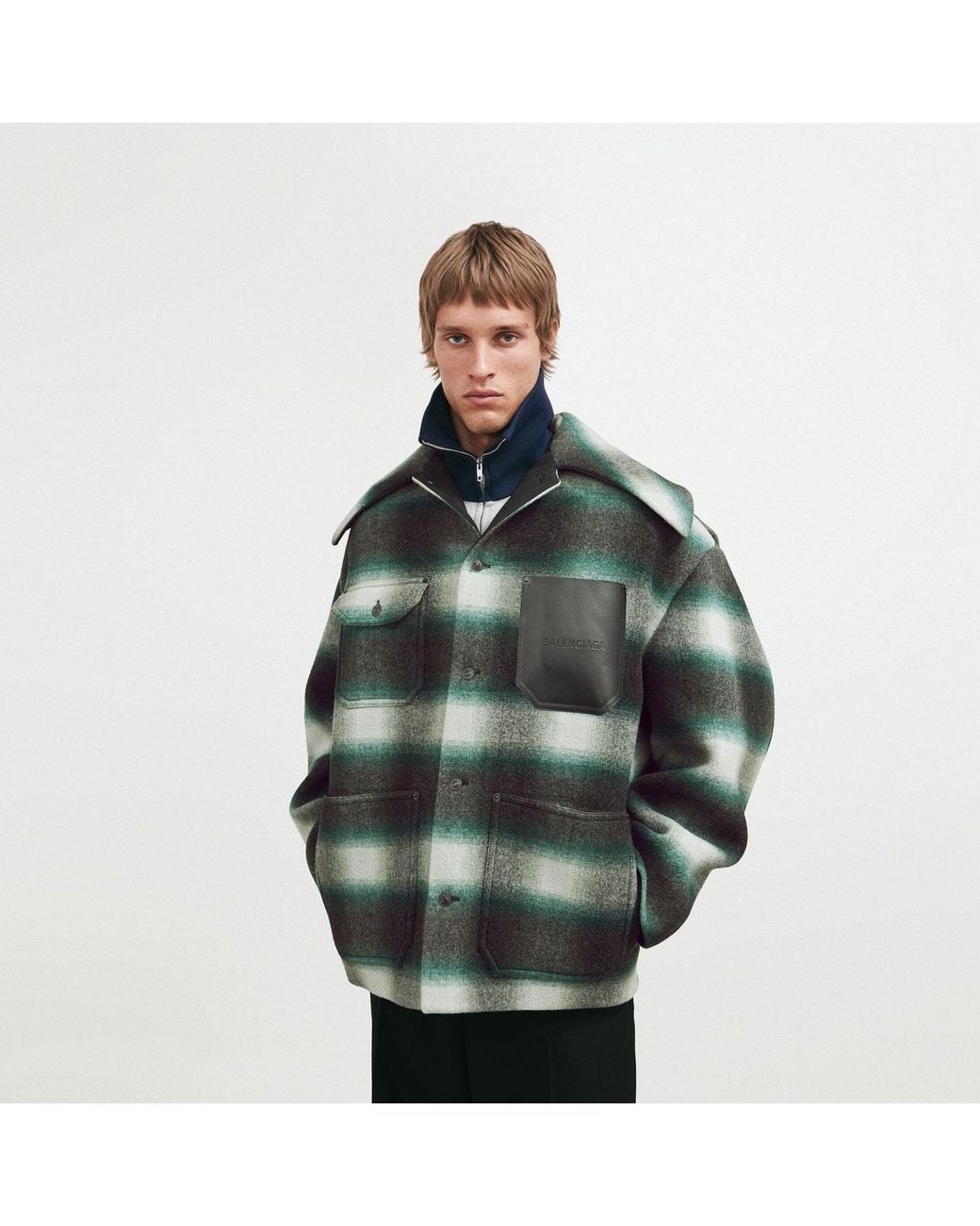 Balenciaga Green Workwear Cocoon Check Jacket for men
