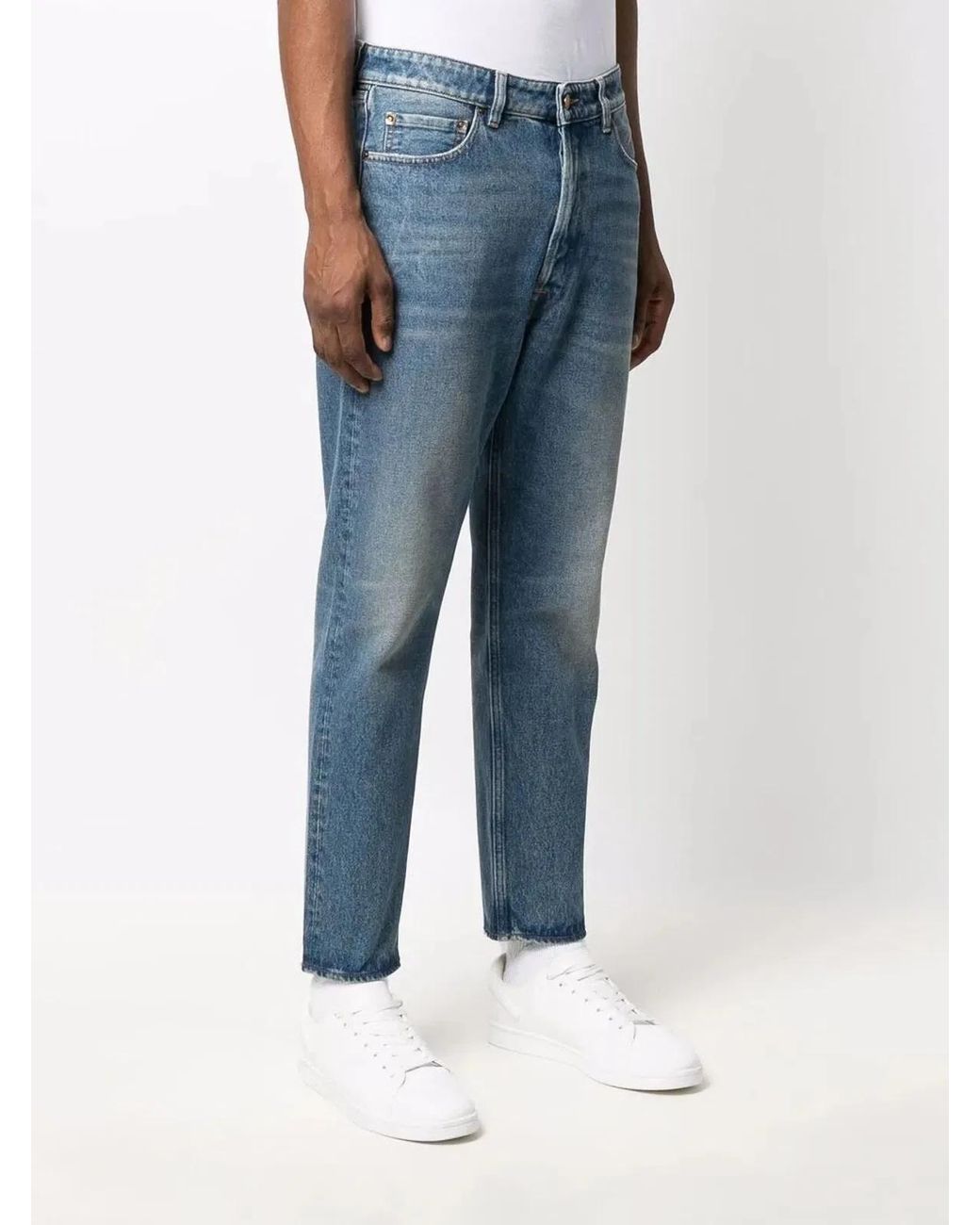 Golden Goose Deluxe Brand Blue "Golden M's Happy" Medium Stone Washed Denim for men