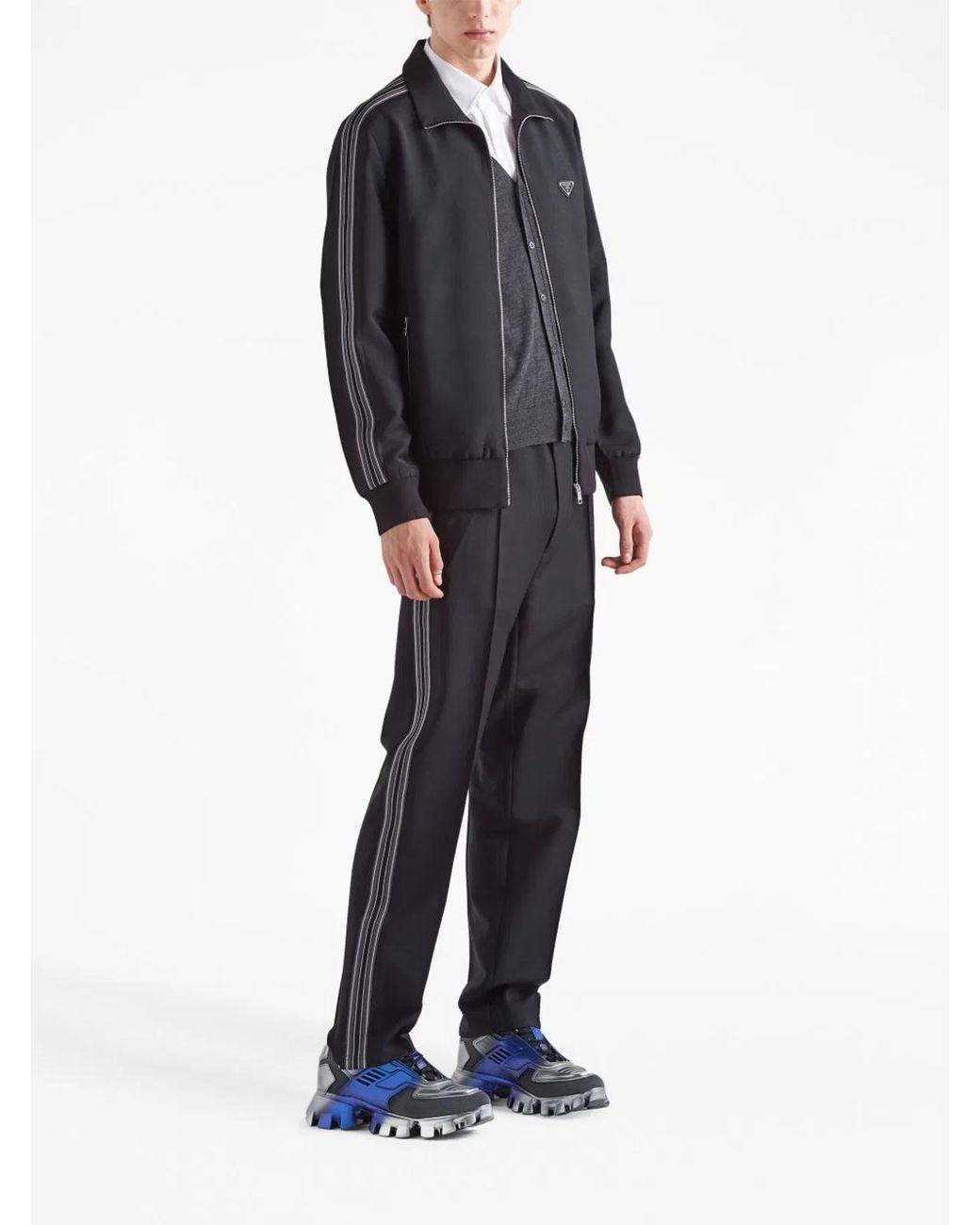 Prada Blue Wool Side-Stripe Trousers for men