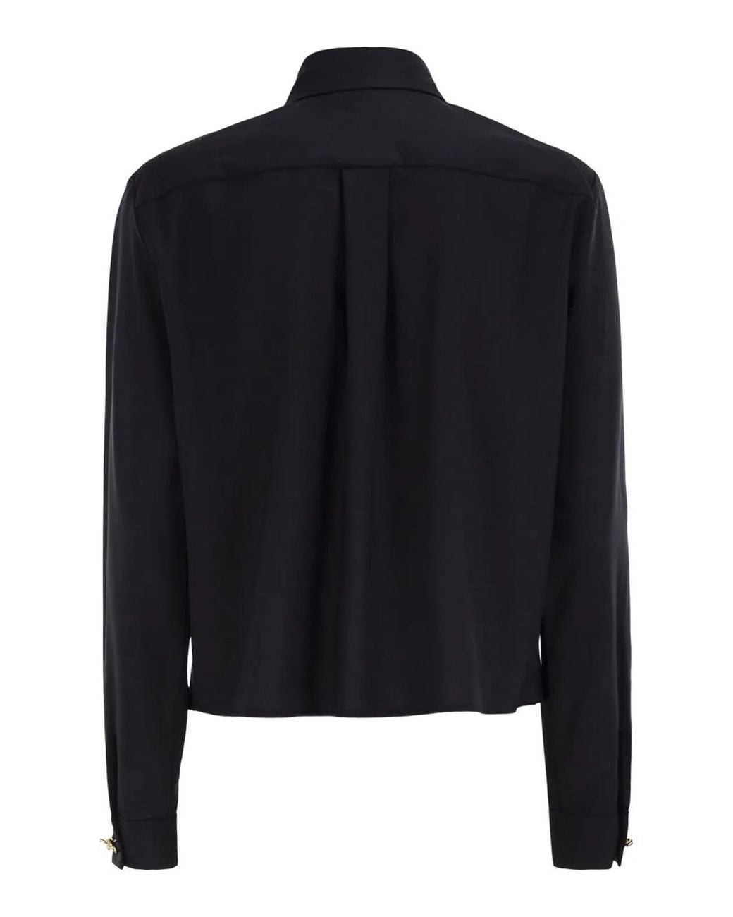 Fabiana Filippi Black Virgin Wool Stretch Shirt With Zama Jewel Detail