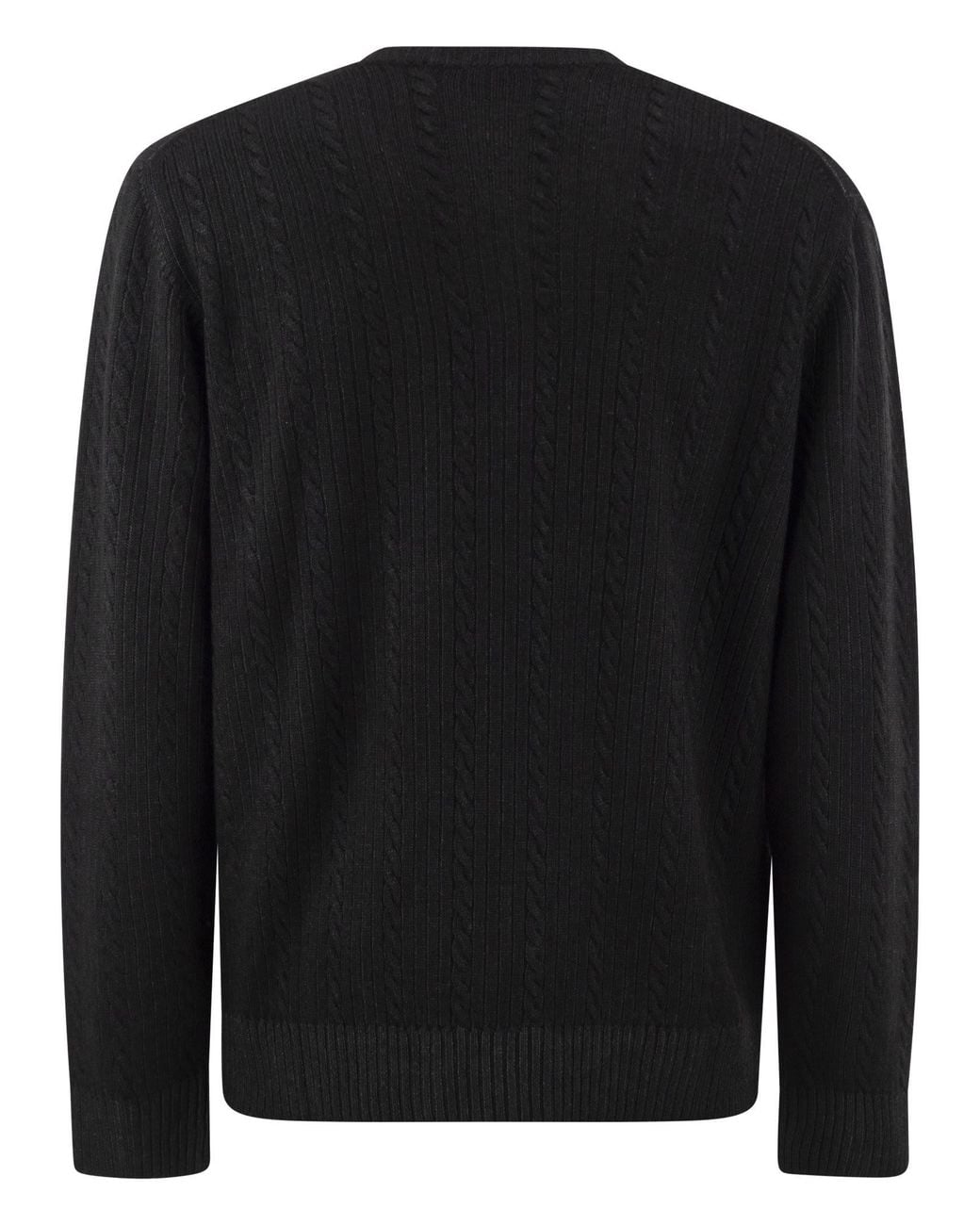 Alpha Studio Black Merino Wool Cable-Knit Crew-Neck Jumper for men