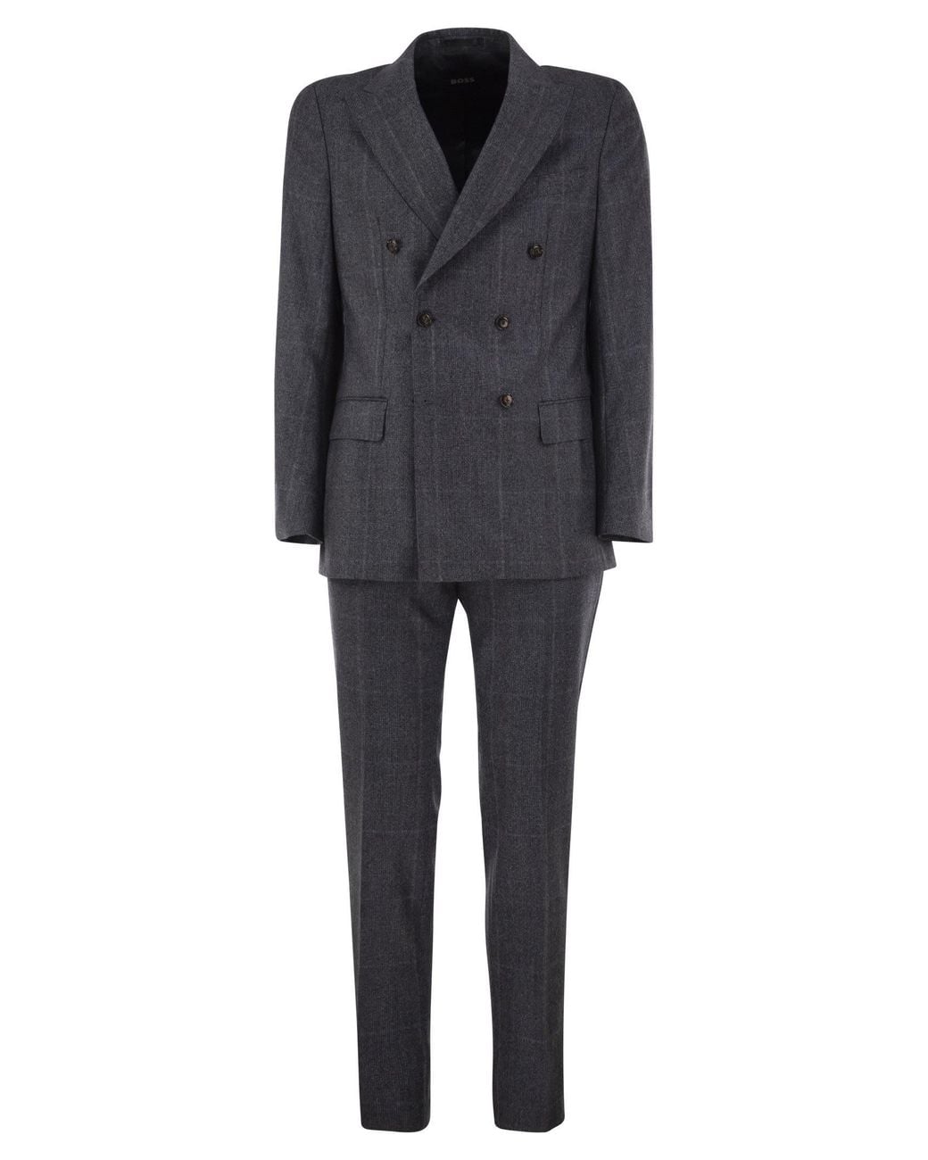 Boss Black Virgin Wool Double-Breasted Suit With Check Pattern for men