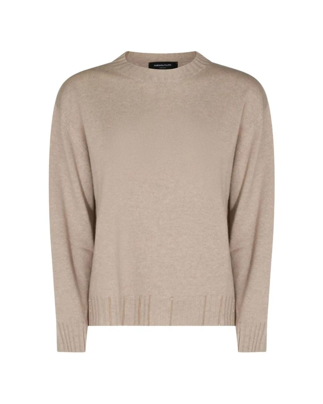 Fabiana Filippi Natural Platinum Crew Neck Sweater With Embrodery
