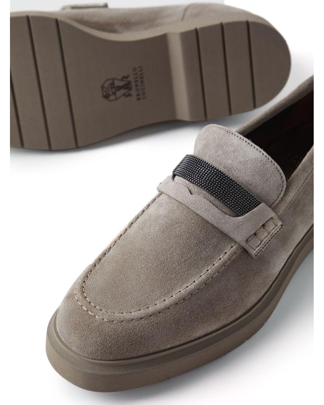 Brunello Cucinelli Gray Suede Penny Loafer