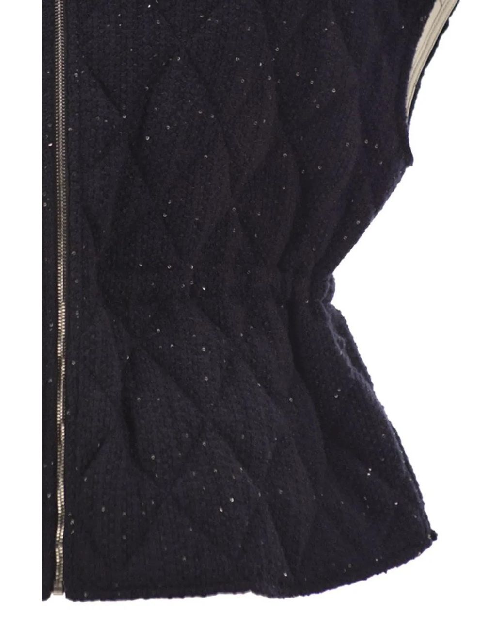 Fabiana Filippi Blue Quilted Virgin Wool, Silk And Cashmere Gilet With Sequins
