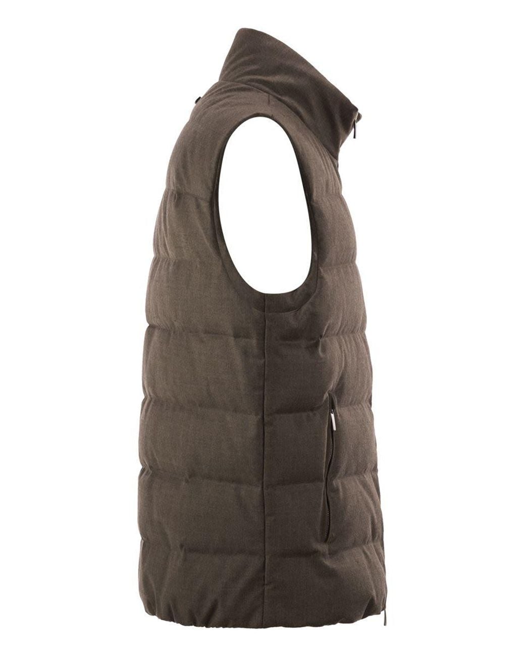 Peserico Brown Wool Blend Padded Gilet With High Collar for men