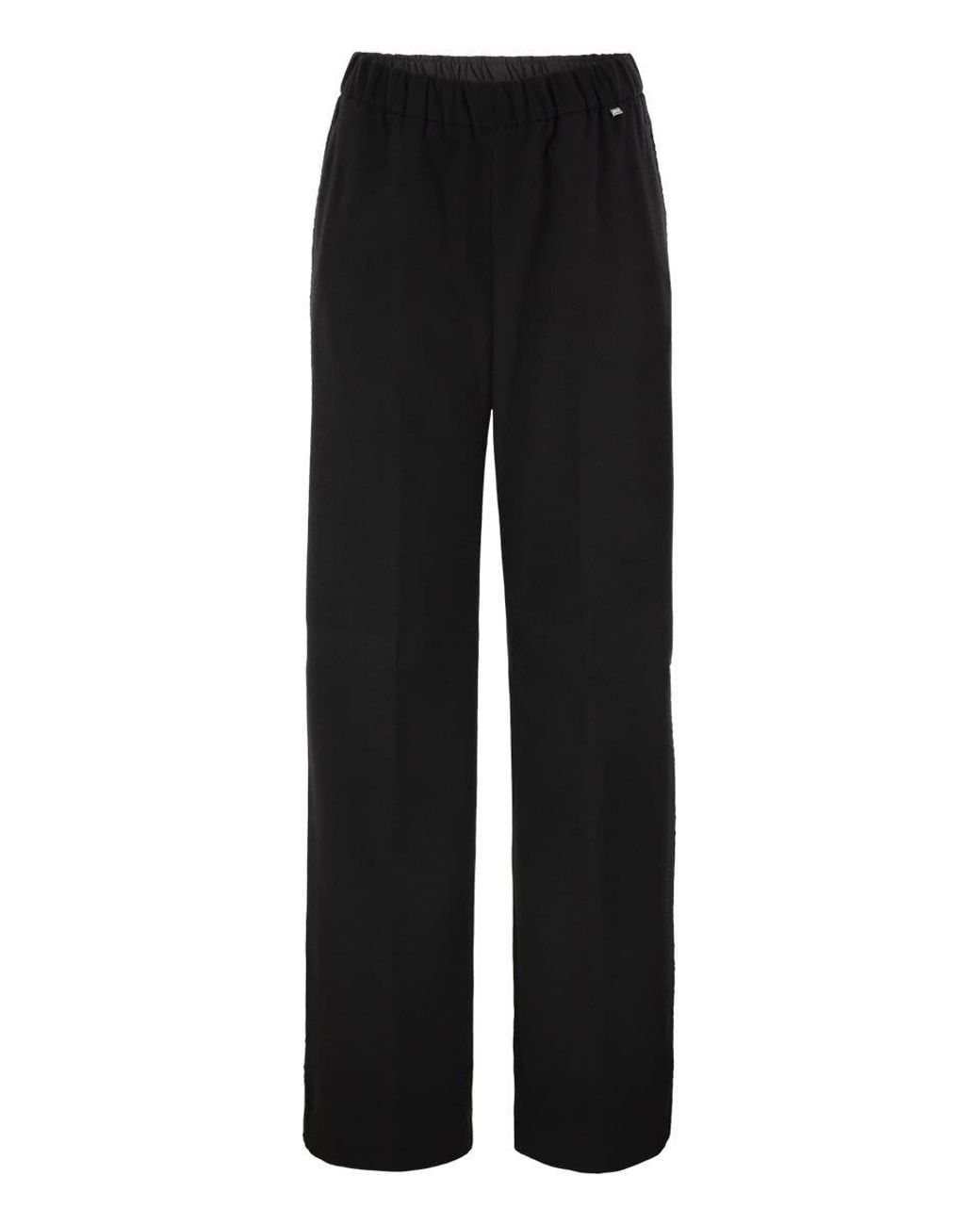 Herno Black Wide-Leg Flannel-Effect Trousers With Elasticated Waistband