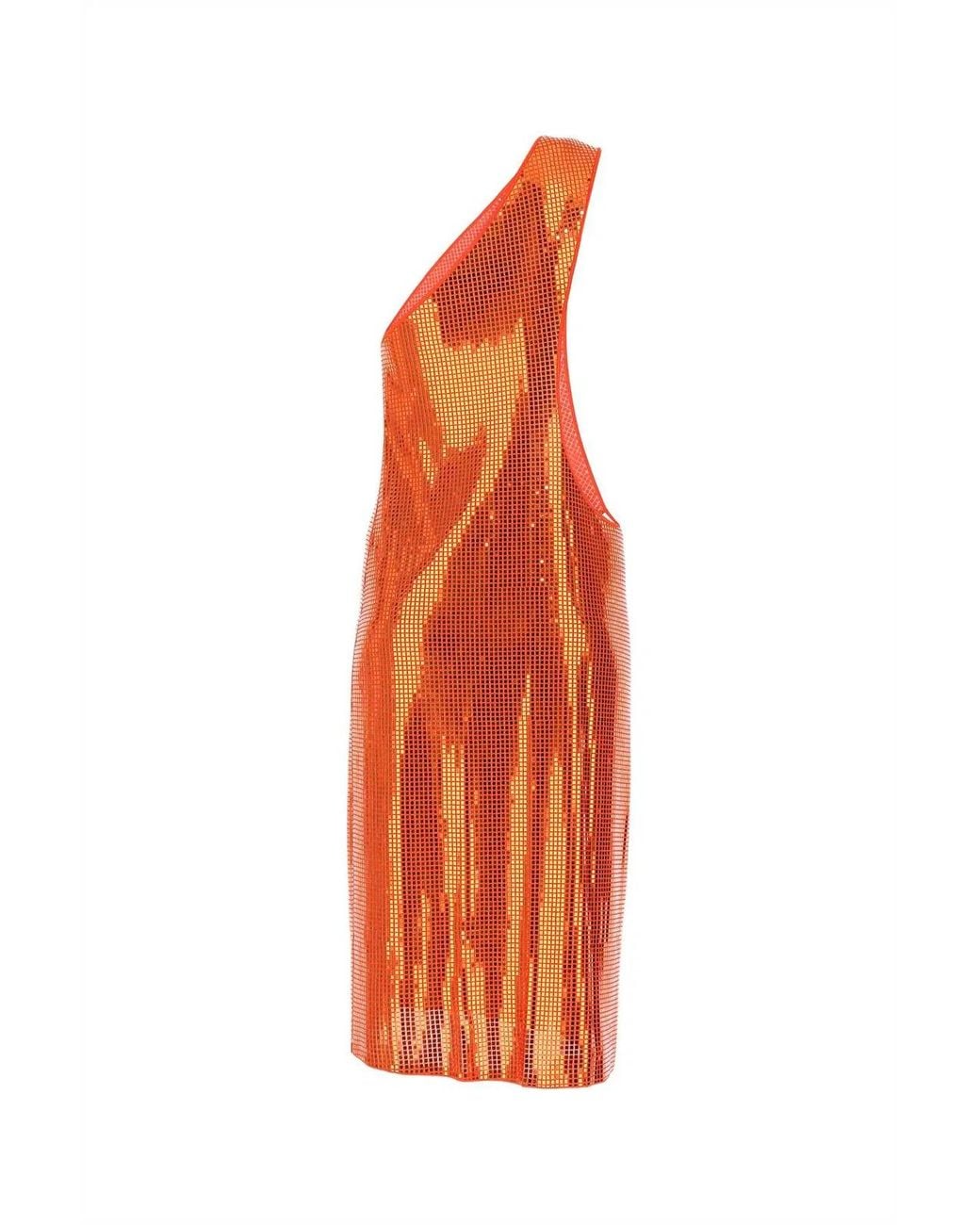 Bottega Veneta Orange Bottega Veneta Sequin-Mesh One-Shoulder Dress