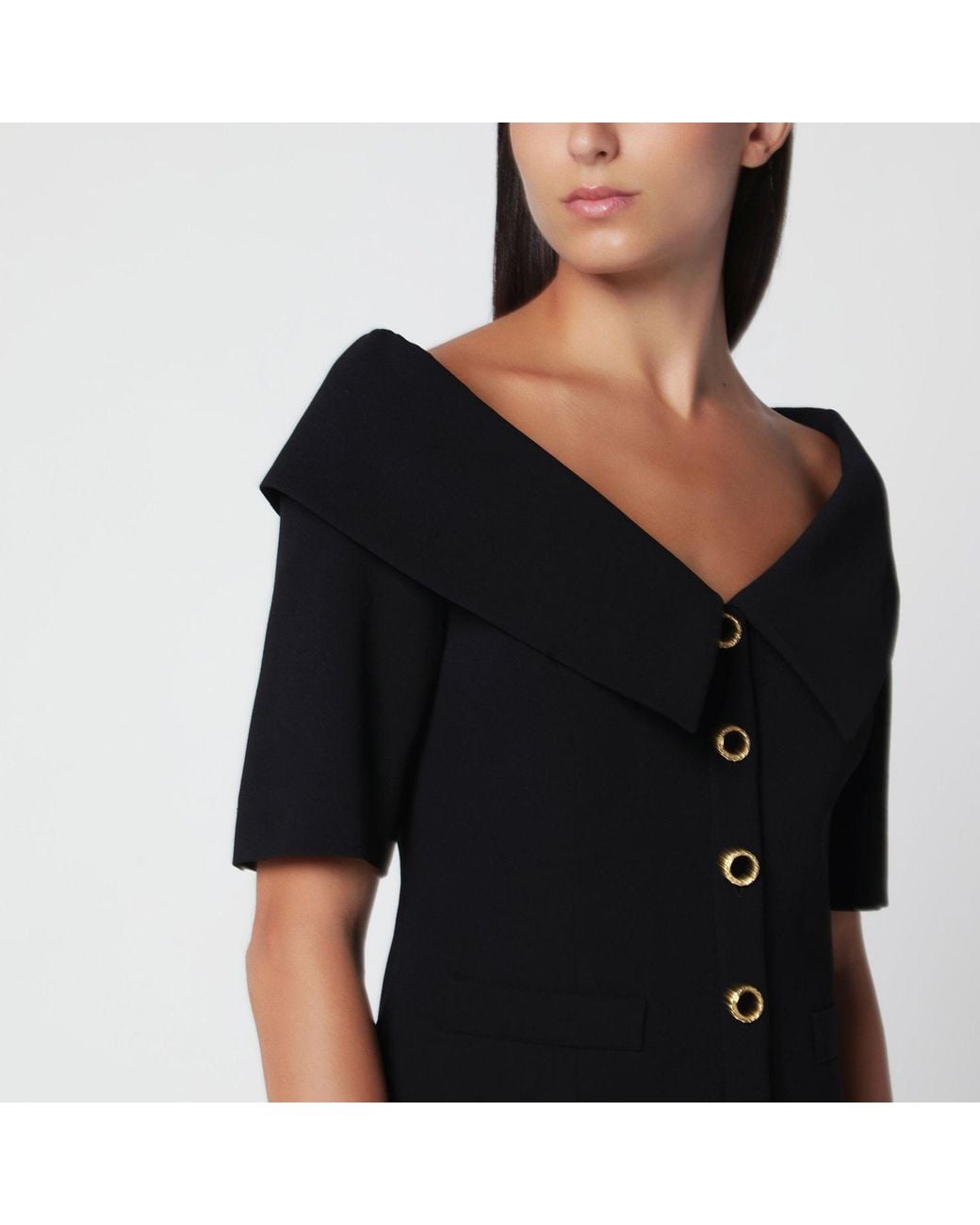 Alessandra Rich Black Offshoulder Wool Crêpe Jacket