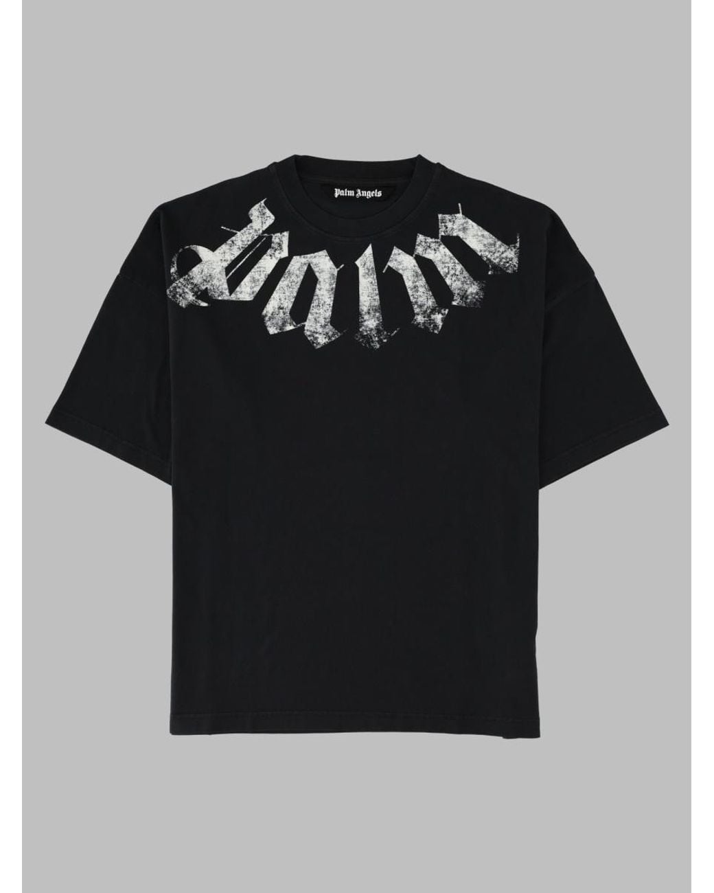 Palm Angels Black Distressed Graphic Gothic Cotton T-Shirt for men