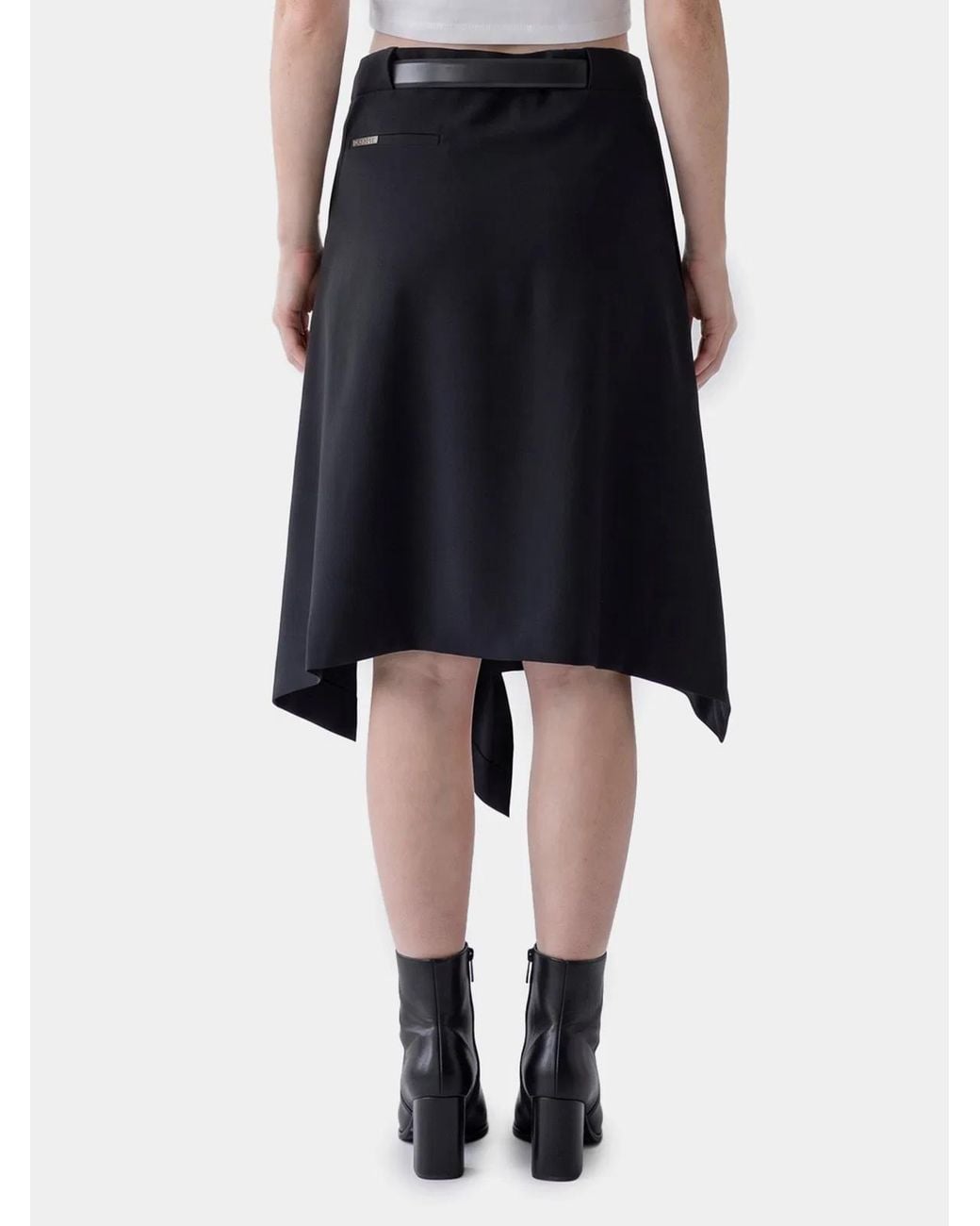 The Attico Black Asymmetric Midi Skirt With Belt