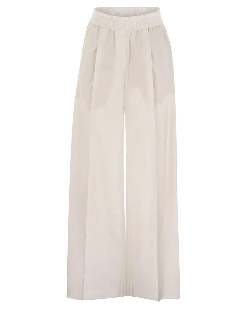 Brunello Cucinelli White Loose Fit Cotton Trousers